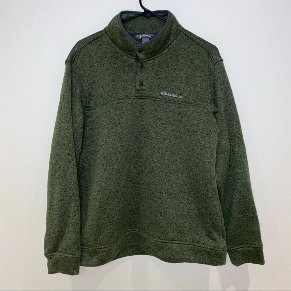 Eddie Bauer Radiator Fleece Snap-Front Pullover Men’s L Green Black - Picture 1 of 6